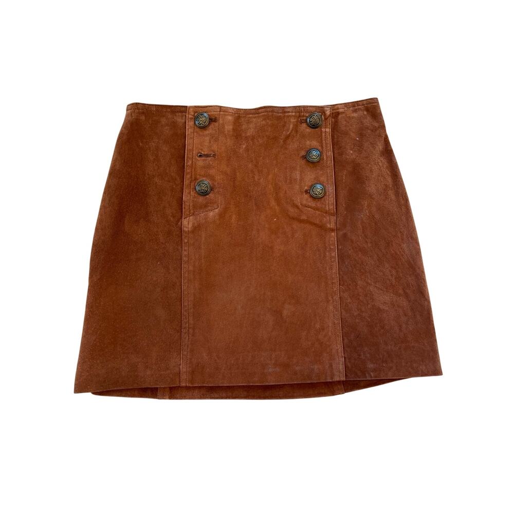 Capulet Brown Faux Suede Wrap Mini Skirt Military Button Detail Size S